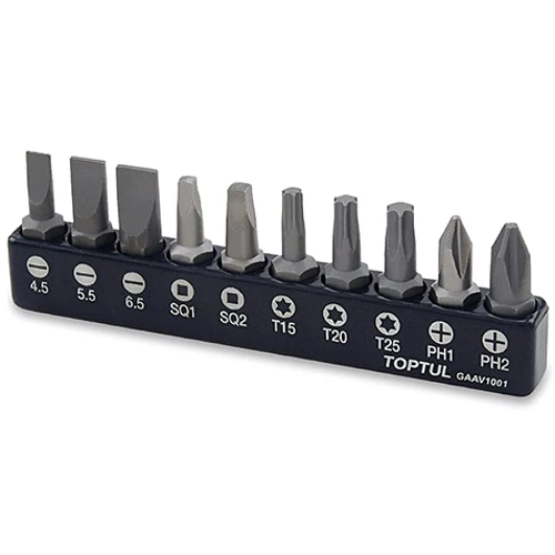 Набор бит 10ед. 1/4" PH, SL, TORX, SQ GAAV1001 TOPTUL Набор бит 10ед. 1/4" PH, SL, TORX, SQ GAAV1001 TOPTUL