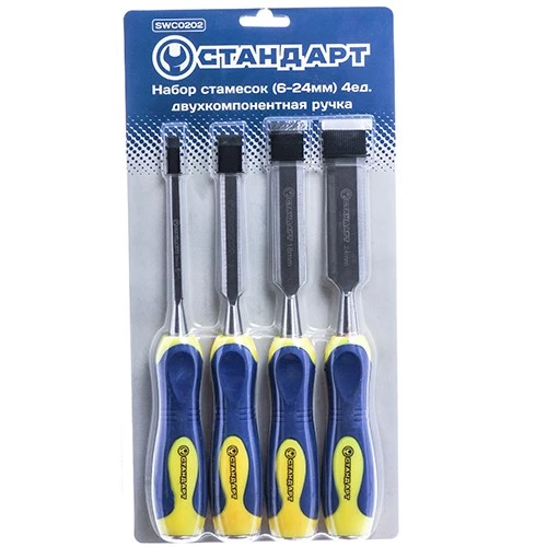 Набор стамесок (6-24мм) 4ед. двухкомпонентная ручка SWC0202 Стандарт Набор стамесок (6-24мм) 4ед. двухкомпонентная ручка SWC0202 Стандарт