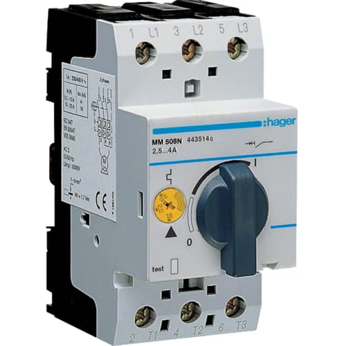 Автомат для захисту двигуна 2,4-4А 16kA MM508N Hager Автомат для захисту двигуна 2,4-4А 16kA MM508N Hager