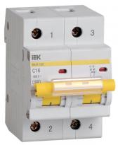 Автоматичний вимикач ВА47-100 16A 10kA 2 полюси тип C MVA40-2-016-C IEK