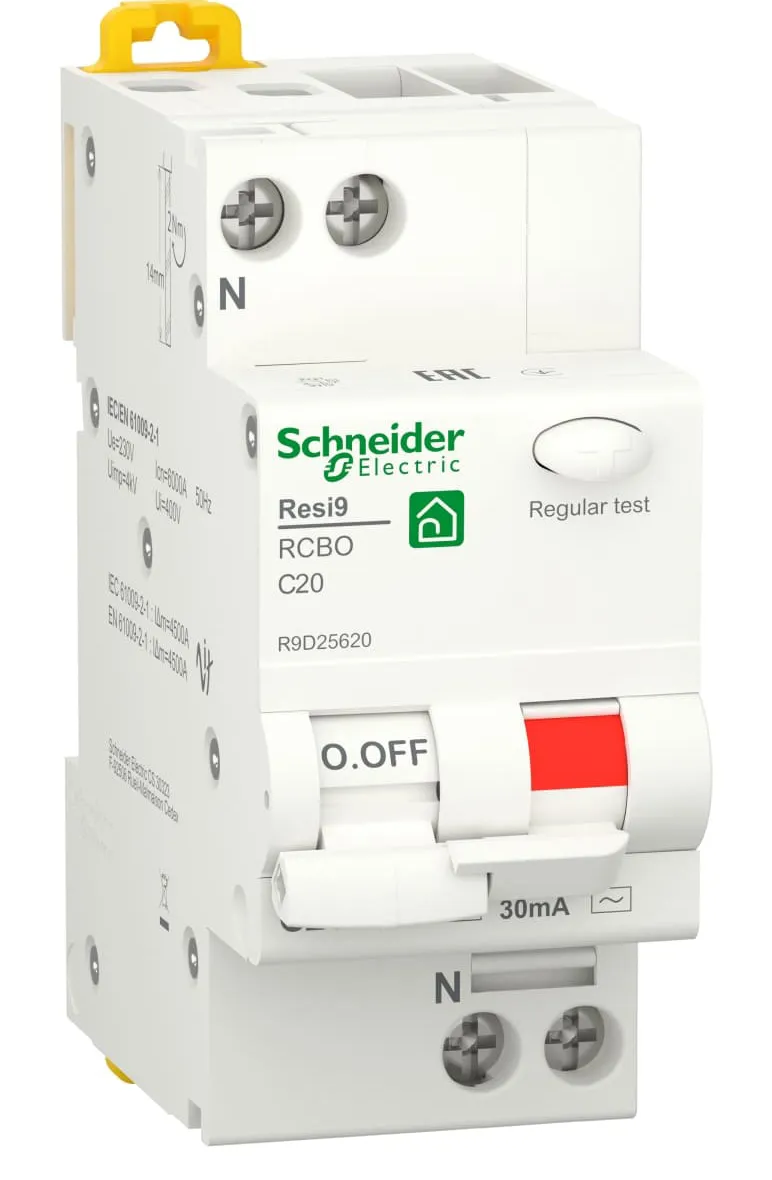 ДИФАВТОМАТ 20А 30МА 6 KA 2 ПОЛЮСА ТИП C AC R9D25620 RESI9 SCHNEIDER ELECTRIC