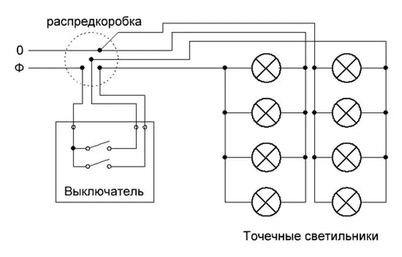 Схема подключения галогенных ламп 220В с использованием блока защиты от перегрузок