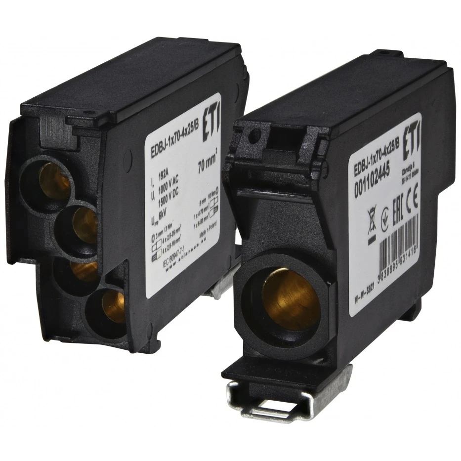 Клеммный блок EDBJ-1x70-4x25/B 192A 1 полюс 1 вход 4 выхода черный 001102445 ETI
