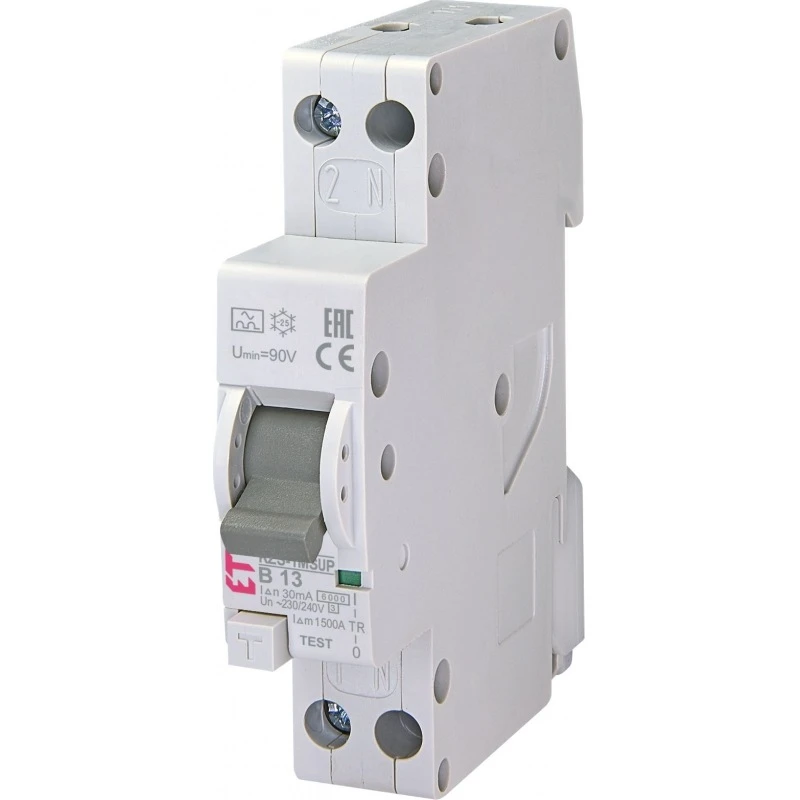 Дифавтомат 13A 30mA 6kA 2 полюса тип B тип A KZS-1M-SUP 1p+N A B13/0.03 6kA 002175703 ETI