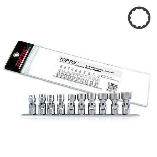 Набор головок 12-гр. с карданом 3/8" 10ед. 10-19мм на планке GAAG1004 TOPTUL