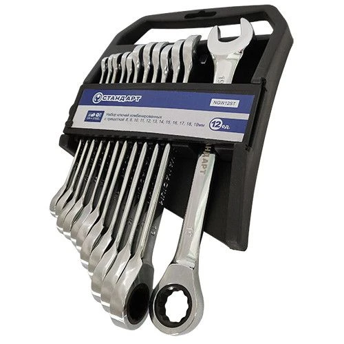 Набор ключей комбинированных с трещоткой 8-19мм 12ед. на холдере NGW12ST Стандарт