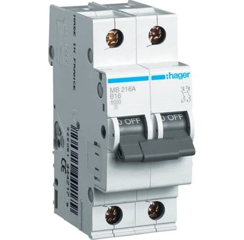 Автомат для щитка 16A 6kA 2 полюса тип B MB216A Hager