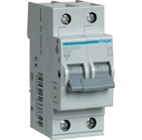 Защитный выключатель 20A 6kA 2 полюса тип C MC220A Hager