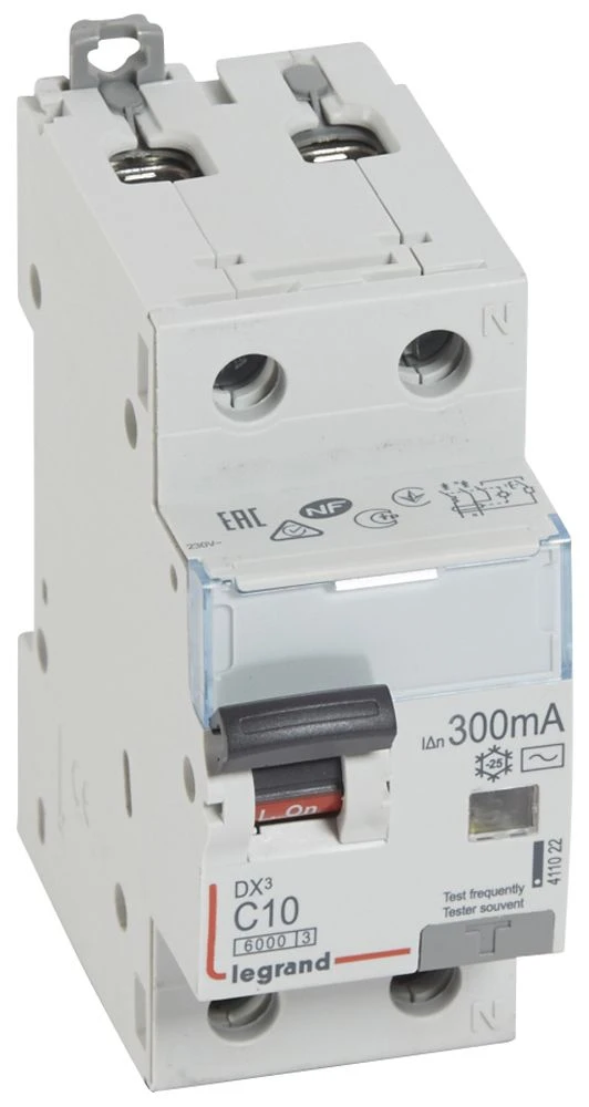 Дифавтомат 10А 300mA 6кА 2 полюса тип C тип АС 411022 DX3 Legrand
