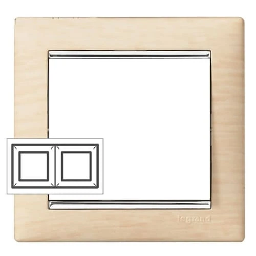 Рамка 2 поста светлое дерево/серебряный штрих Legrand Valena 770382