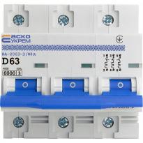 Автоматичний вимикач ВА-2003 3 полюси 63А тип D A0010030002 АСКО-УКРЕМ