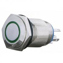 Кнопка металлическая плоская с фиксацией 1NO+1NC с подсветкой зеленая 220V TYJ 16-361 A0140010099 АСКО-УКРЕМ