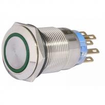 Кнопка металлическая плоская с фиксацией 2NO+2NC с подсветкой зеленая 220V TYJ 19-372 A0140010122 АСКО-УКРЕМ