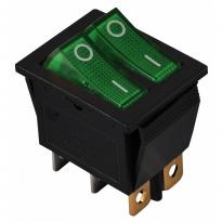 Переключатель 2 клавишный зеленый с подсветкой KCD2-2101N C3-GR/B 220V 1NO+1NO A0140040110 АСКО-УКРЕМ