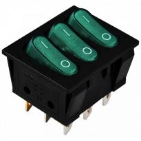 Переключатель 3 клавишный зеленый с подсветкой KCD2-3101N GR/B 220V 3NO A0140040121 АСКО-УКРЕМ