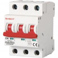 Автоматичний вимикач 6A 10kA 3 полюси тип D e.industrial.mcb.100.3.D6 i0200001 E.NEXT
