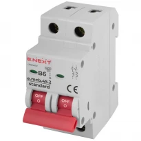 Автоматический выключатель 6A 4,5kA 2 полюса тип B e.mcb.stand.45.2.B6 s001015 E.NEXT