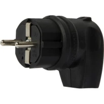 Вилка бытовая каучуковая угловая e.plug.rubber.angle.027.16 2К с заземлением 16A черная s9100030 E.NEXT