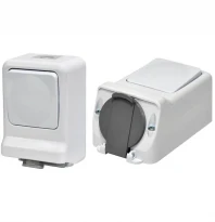 1-клавішний вимикач + одинарна розетка 2P+PE Schuko IP44 10/16A 250V полікарбонат 4481022 ETI