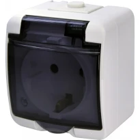 Розетка одинарная с заземлением RHE-1sd с прозрачной крышкой 16A IP54 белая 004668016 ETI