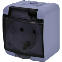Розетка одинарная с заземлением RHE-1sd-SR с прозрачной крышкой 16A IP54 серый 004668071 ETI