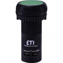 Кнопка ECF-11-G моноблочна заглиблена 1NO+1NC зелена 004771471 ETI