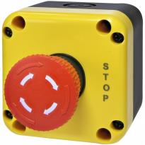 Пост кнопочный ESB1Y-V1 1 кнопка грибок аварийный  "STOP" 1NC IP65 желто-черный 004771624 ETI