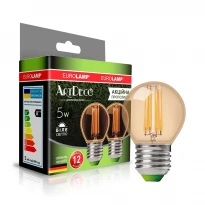 Светодиодная лампа G45 (филамент, шар) E27 5W 4000K 530Lm 220-240V MLP-LED-G45-05274(Amber) EUROLAMP