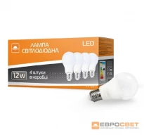 Светодиодная лампа 56702 A-12-4200-27 A60 E27 12W 4200K 220V (4 шт.) Евросвет