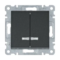 Механизм выключателя 2-клавишный с подсветкой Lumina черный 10A/230V WL0243 Hager