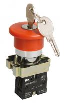 Кнопка LAY5-BS142 «Грибок» із ключем червона O22мм 220V 1NO+1NC BBG50-LAY5-K04 IEK