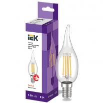 Лампа светодиодная CВ35 свеча на ветру прозрачная 5W 230V 3000К E14 серия 360° LLF-CB35-5-230-30-E14-CL IEK