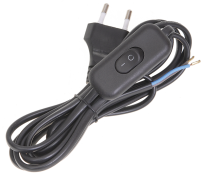 Шнур УШ-1КV опрессованный с вилкой со встроенным выключателем 2х0,75/2м черный WUP20-02-K02 IEK