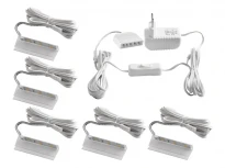 Кліпси світлодіодні пластикові для підсвітки скляних полиць з ручним вимикачем (5 шт.) 220 В 6 см синє світло білий провід LEDUA