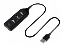 USB-хаб 4-1028 4x USB-A 2.0 480 Mbps пасивний, кабель 0,4 м, чорний пластик, зворотна сумісність USB 1.1, роз'єм USB-A, LED UA