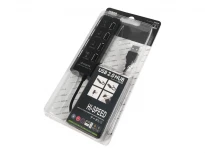 USB-хаб 4-1030 4xUSB-A2.0 з вимикачами на кожен порт, синя підсвітка, чорний, живлення 5V, LEDUA