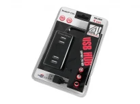 USB-хаб P-1701, 4× USB-A 2.0 (480 Мбіт/с), активний, підтримка накопичувачів до 2 ТБ, живлення 5 В, роз'єм USB-A, чорний пластик, LED UA