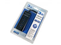 USB-хаб 4 порти 4-1040 USB 3.0 5Gbps підсвітка пасивний кабель 0,3 м USB-A 3.0 чорний пластик 105x33x22 мм LEDUA