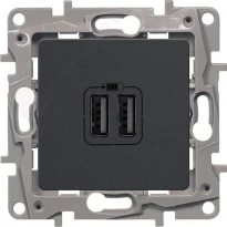 Механизм розетки 2xUSB для зарядки двойной антрацит 672694 Legrand Etika