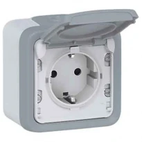 Розетка із заземленням (2К+З) у зборі IP55 сіра 69733 Legrand Plexo