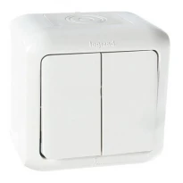 Выключатель 2-клавишный IP44 белая 782362 Legrand Forix (Quteo)