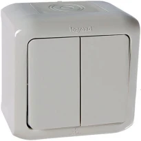 Проходной выключатель 2-клавишный IP44 серый 782381 Legrand Forix (Quteo)