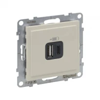 Розетка USB Тип А+C 12Вт+15Вт 5В слонова кістка IK04 IP40 721230 Suno Legrand
