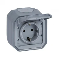 Розетка 2К+С із гвинтовими клемами накладна Сірий IP55 IK08 069733L PLEXO LEGRAND