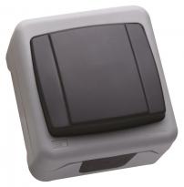 Выключатель 1-клавишный проходной серый 36064005 влагозащитная серия IP55 Makel