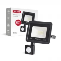 ЛЕД прожектор с датчиком движения FL-04 20W 5000K IP65 sensor черный 1-MFL-04-2050s Maxus