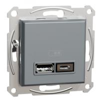 Розетка USB тип А+С 2.4А Asfora сталь EPH2700362 Schneider Electric