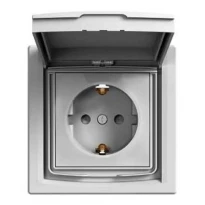 Розетка (2К+З) 16A с крышкой и шторками алюминий IP44 EPH3100361 Schneider Electric Asfora