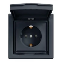 Розетка (2К+З) 16A с крышкой и шторками антрацит IP44 EPH3100371 Schneider Electric Asfora