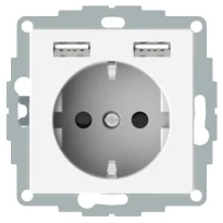 Механізм розетки із заземленням та шторками + 2xUSB 24A Merten System M MTN2366-0319 полярно білий Schneider Electric
